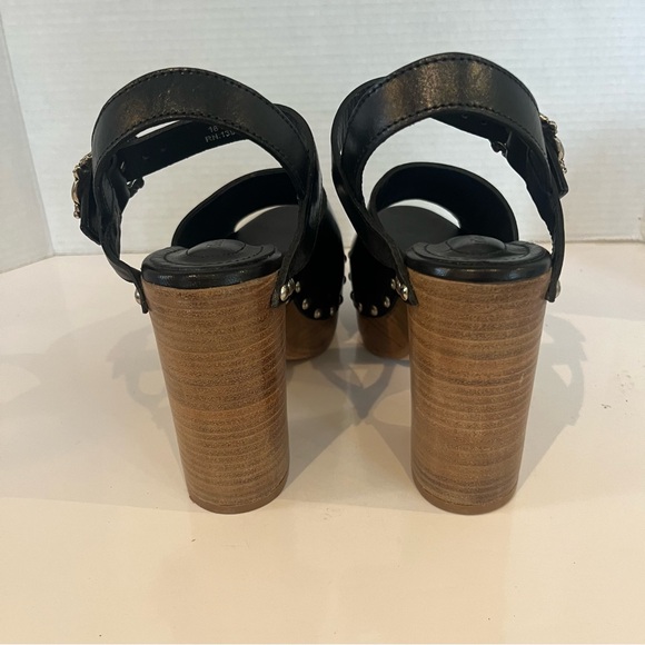 The Kooples Black Leather Wood Platform Clog Sandals Studded Block Heels EU 38 - Picture 8 of 14